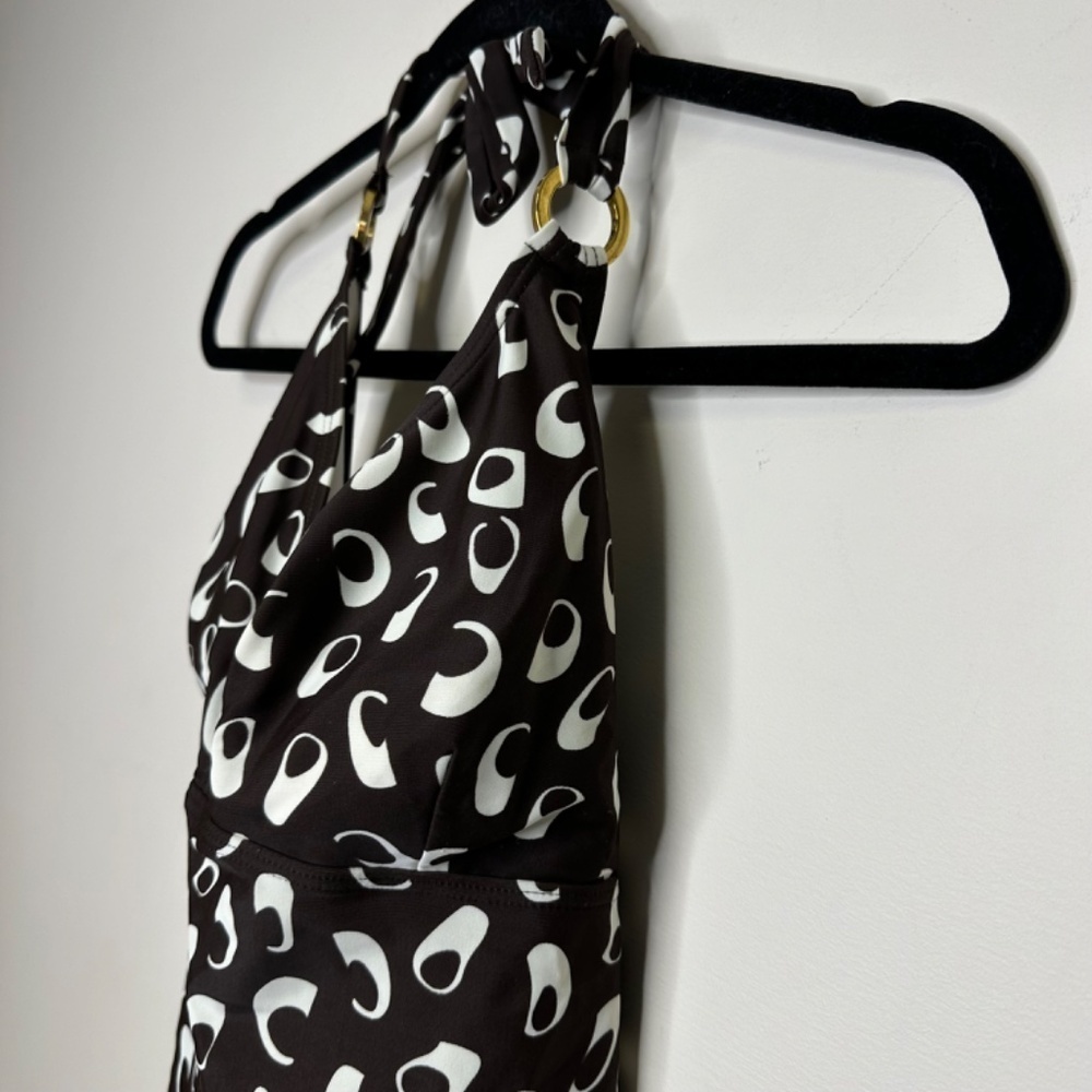 Vintage Y2K Silhouette Solutions Halter Tankini Top Brown & White Abstract Print - Picture 6 of 15
